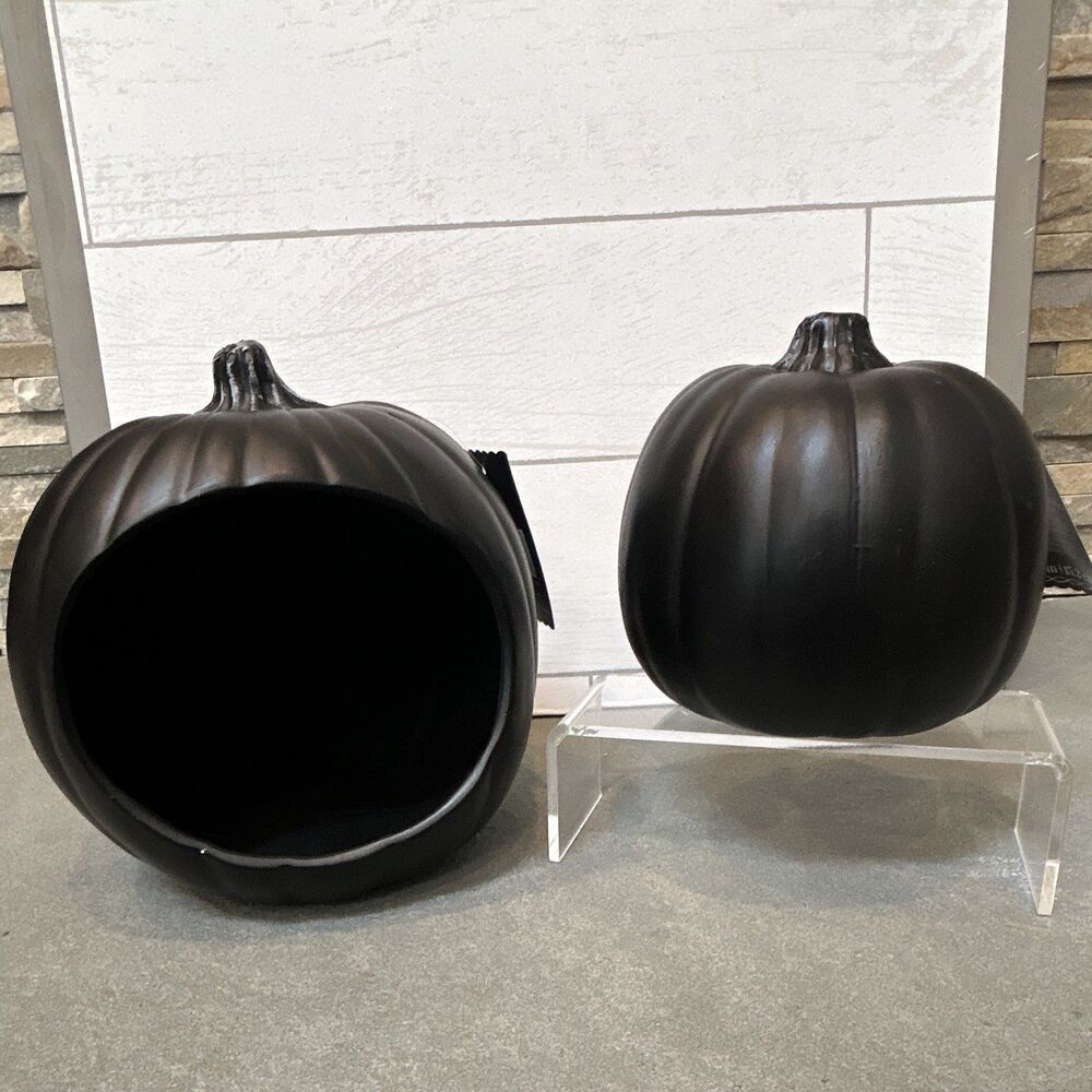 Ashland Halloween Black Matte Plastic Foam Pumpkin Solid 6in & Diorama 9in Decor
